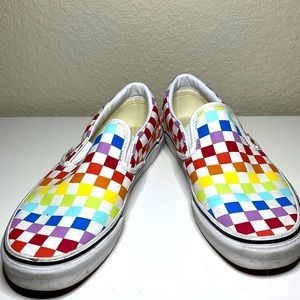 Rainbow Checkerboard Vans - size 10 W